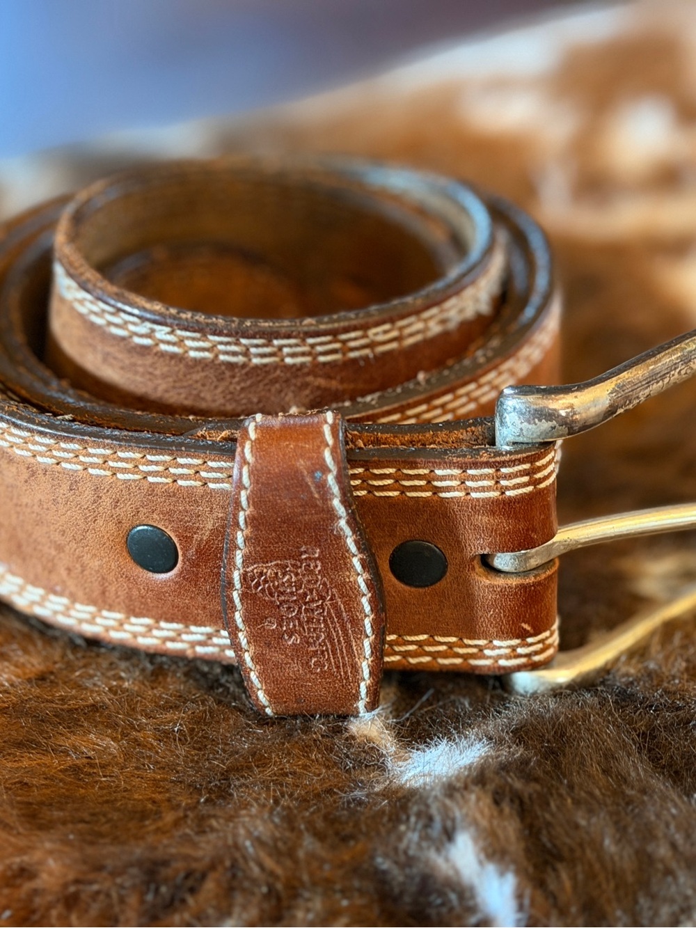 Men’s REDWING Brown Leather Belt with White Contrast Stitching
